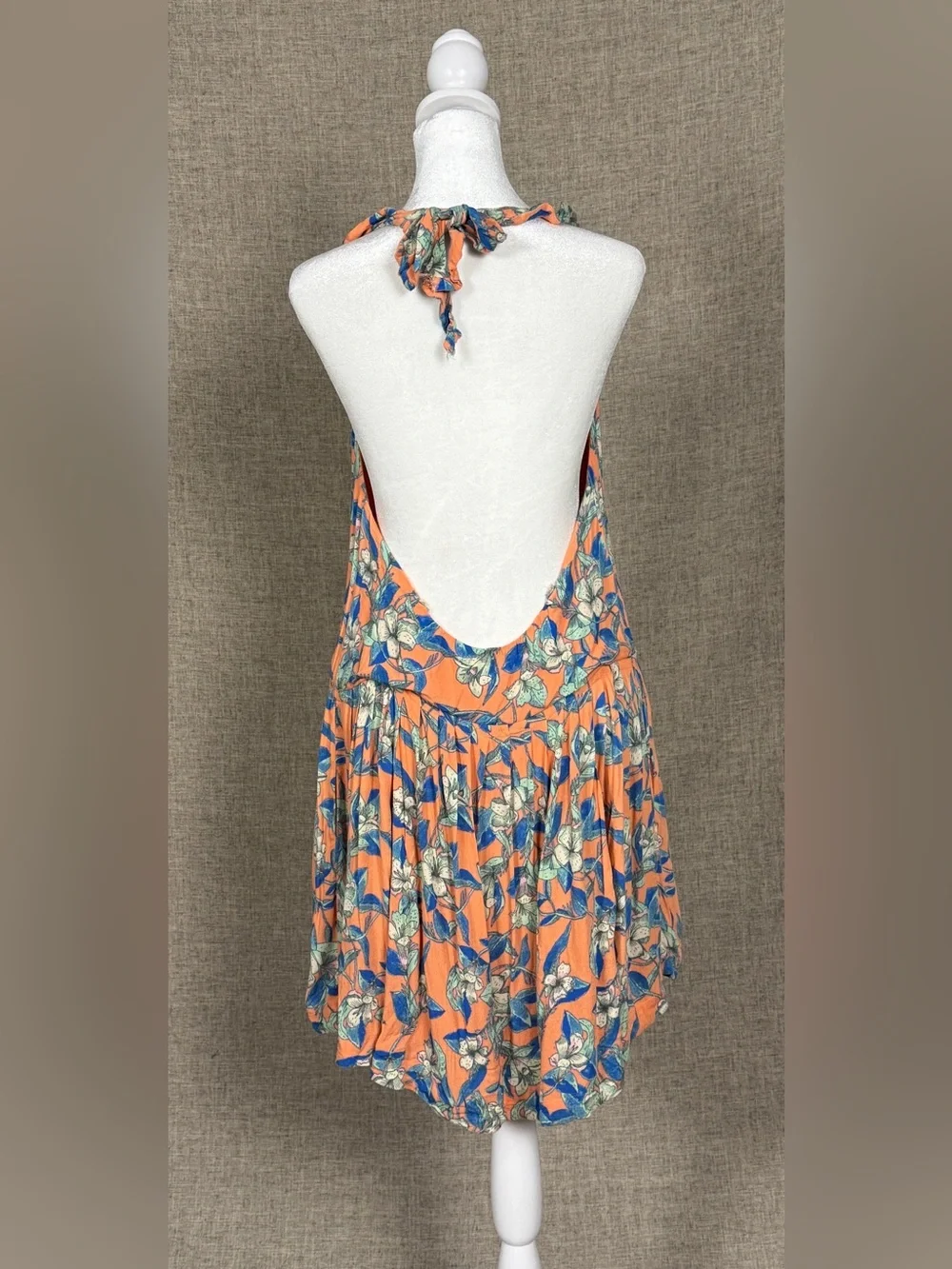 Free People Orange & Blue Floral Halter Mini Dress